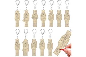 RattanView 24 Pcs Nutcracker Craft Color Your Own Keychains Diy Craft Wooden Blank Keychains for Sunday School Classroom Home Active Party Favors Gifts, 12 Styles