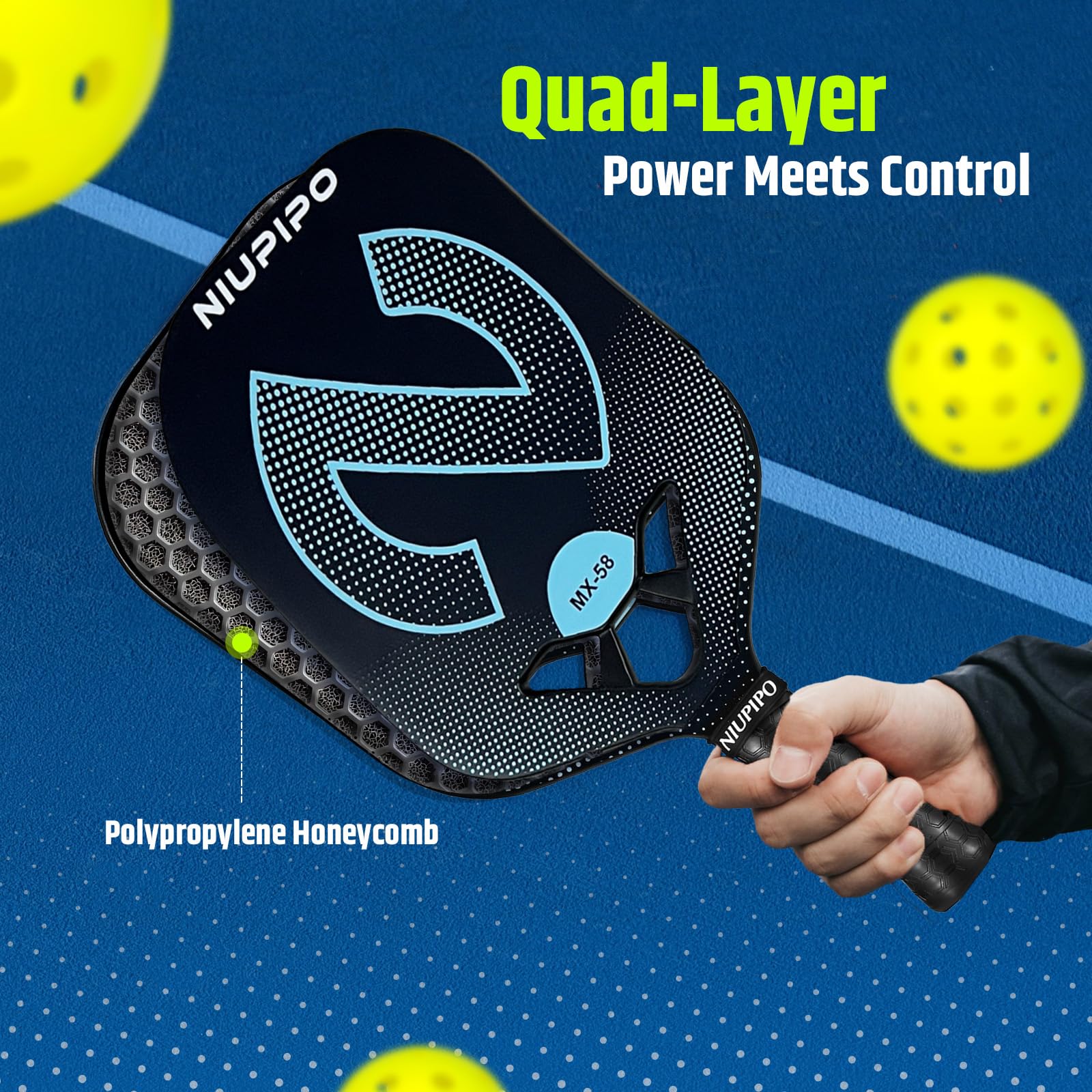 niupipo Pickleball Paddles Set of 2/4/1, USAPA Approved Graphite Carbon Fiber Pickleball Rackets, Polypropylene Honeycomb Core, Cushion 4.72In Grip, Bag/Cover, Pickle Ball Paddle Set for Men Women