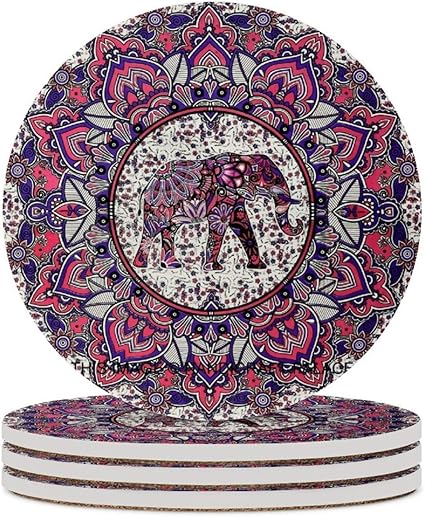 Amazon エレファント カラフル 2 コースター 珪藻土 コーヒーコースター 滑り止め 断熱 吸水速乾 家庭用 丸型 カップマット おしゃれ 4枚セット コースター オンライン通販