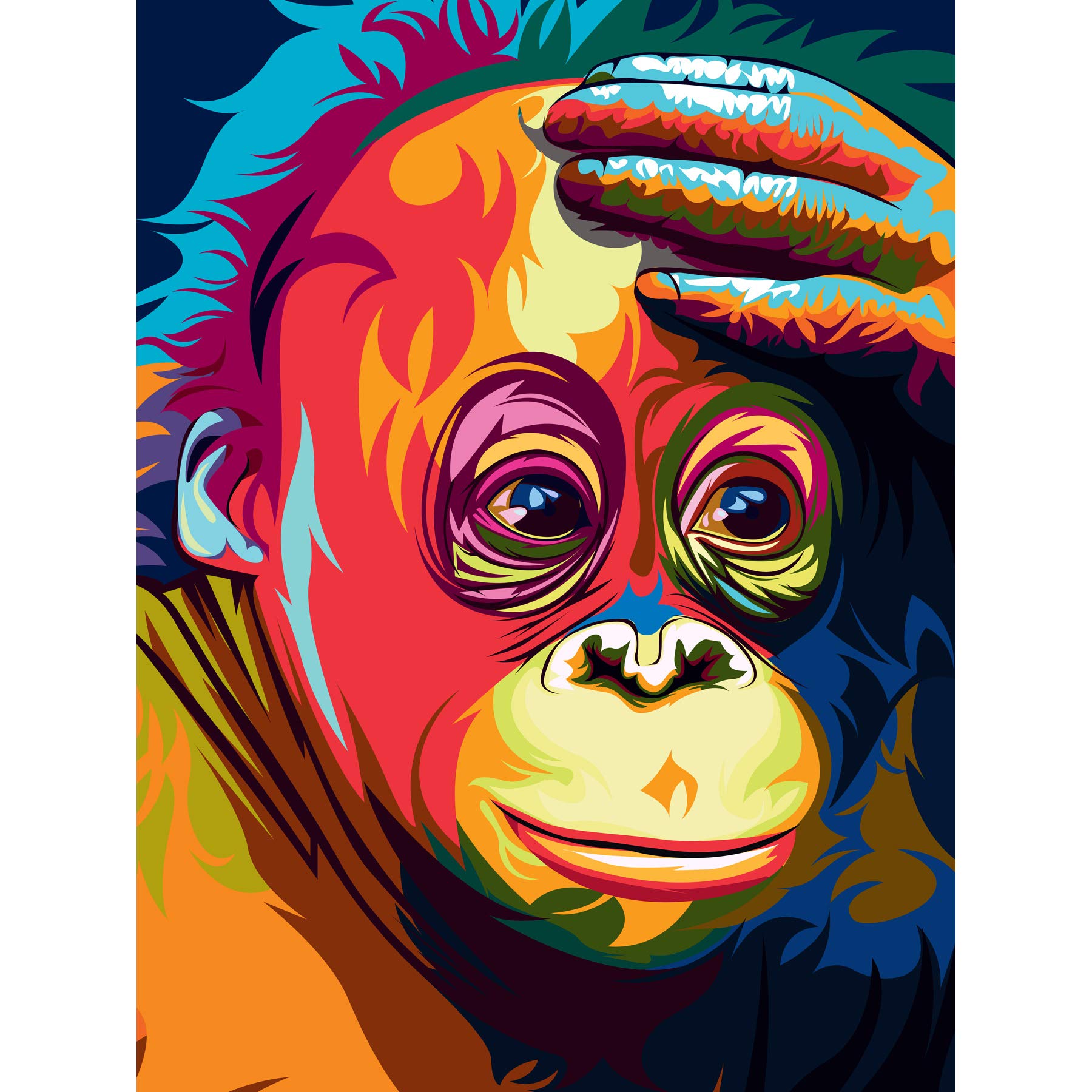Orangutan Illustration Colourful Large Wall Art Print Canvas Premium Poster