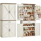 VASAGLE LIRY Collection - Pantry Cabinet, 70.3-Inch Tall Farmhouse Kitchen Storage Cabinet with Barn Doors, Drawer, Tray, Adj