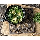 Comfify Decorative Cast Iron Trivet For Kitchen Or Dining Table | Square with Vintage Pattern - 6.5 x 6.5 | With Rubber Pegs/Feet - Recycled Metal | Vintage, Rustic Design