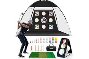 Premkid Golf Net,10x7ft Golf Hitting Training Aids Nets for Backyard Driving Chipping,Golf Practice Net with XL Tri-Turf Golf Mat /12 Golf Balls/12 Golf Tees/Carry Bag