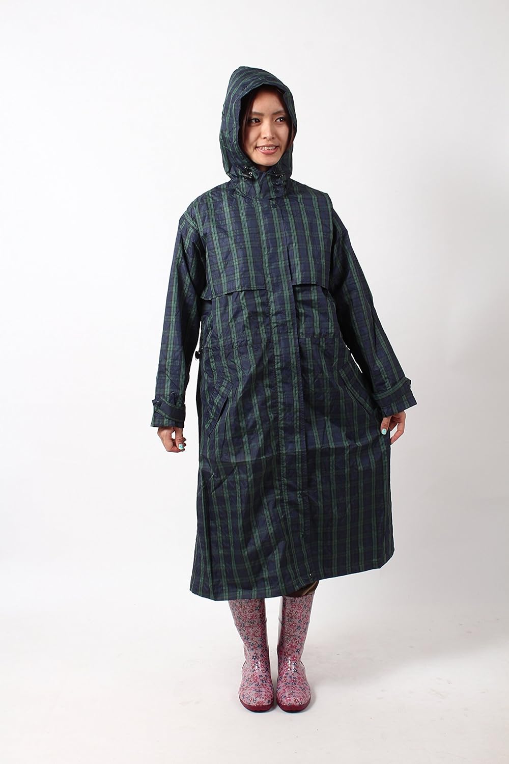 Amazon Newサイクルレインコート M L グリーンチェック レインコート ポンチョ 通販