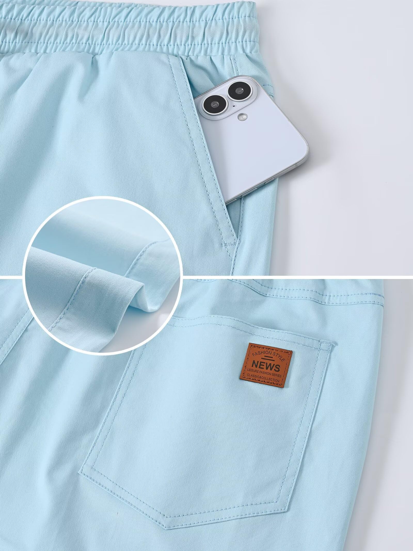 PrimeCrest Kurze Hosen Herren Shorts Sommer Bermuda Stretch Chino mit Taschen Knielange Leicht Atmungsaktiv Männer Freizeithose Outdoor Sport Gym Baumwolle Elastische Taille Dunkelblau L 5