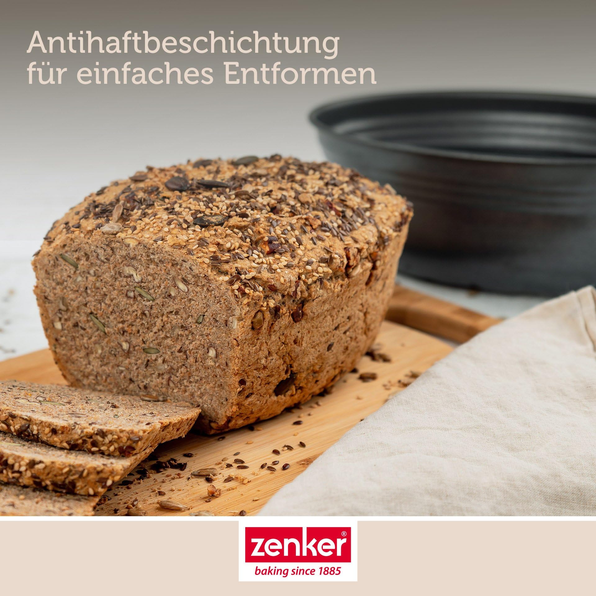 Zenker Brotform oval BLACK METALLIC, Brotbackform mit keramisch verstärkt Antihaftbeschichtung, Kuchenform aus hochwertigem Stahlblech, Backform für Brot (Farbe: Schwarz), Menge: 1 Stück 7