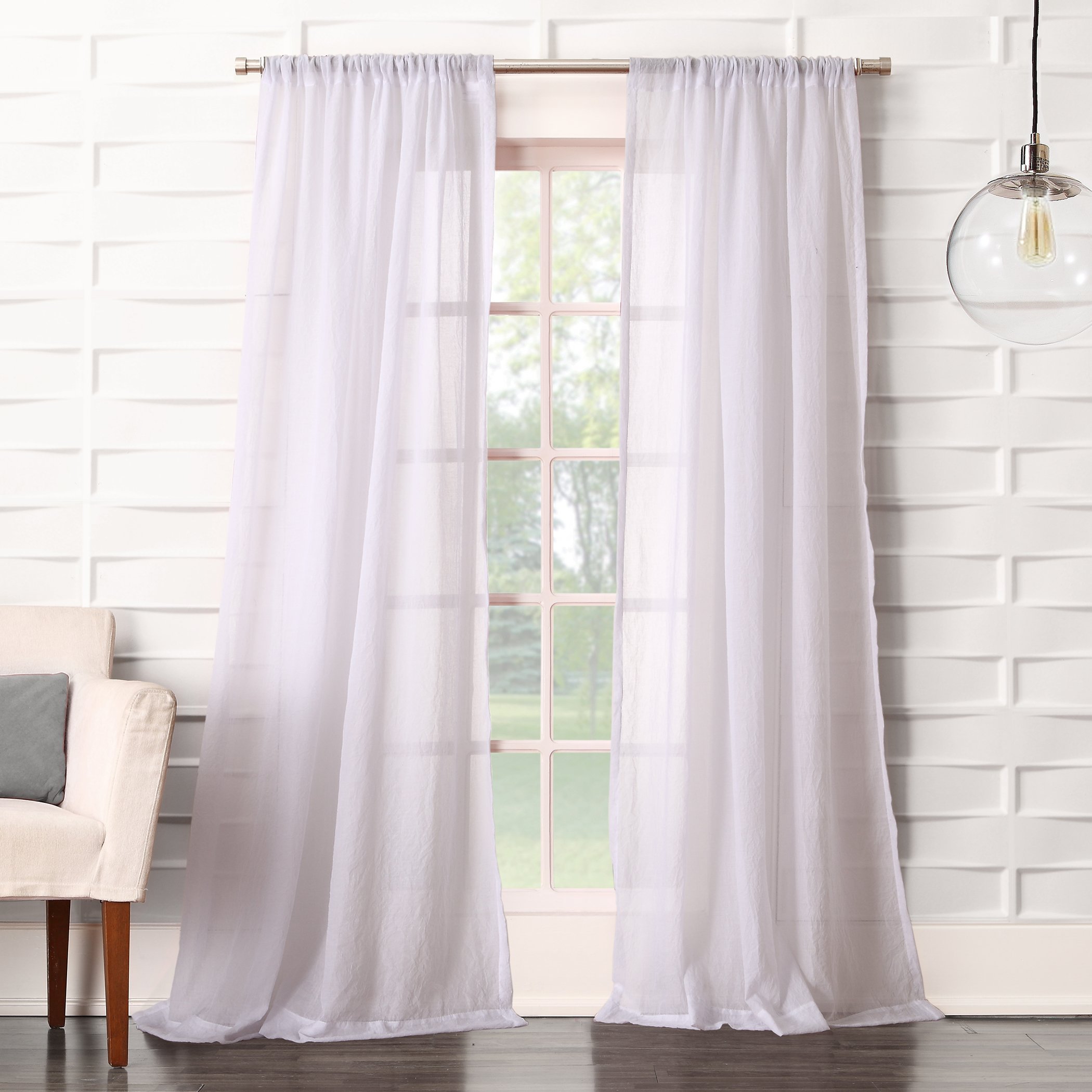 No. 918 Tayla Crushed Texture Semi-Sheer Rod Pocket Curtain Panel, 50" x 84", White — image 1