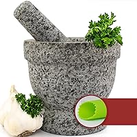 Mortar and Pestle Set - Unpolished Granite Bowl with Bonus Garlic Peeler | Great for Guacamole! | 1.5 Cup Capacity…
