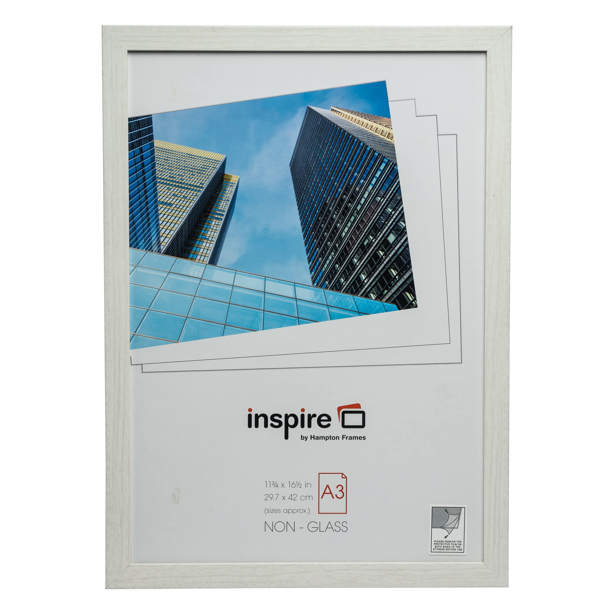 Hampton Frames | A3 Picture Poster Photo Frame BERA3NG | 30x42cm, White, MDF, Acrylic Non-Glass | Wall Mount, Landscape or Portrait, Drop-In Back | Modern Display for Certificates, Photos