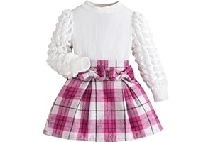 Coaturi Toddler Girls Clothes Sets: Puff Sleeve Tops Plaid Mini Skirts Skirt Set 2 Piece Fall Winter Outfits 2-8 Years