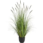 KOL 3ft Artificial Cattail Grass, 35in Artificial Indoor Outdoor Fake Onion Grass Reed Floor Plant, Home Office Wedding Decor Potted Plant, Housewarming Gift, Green