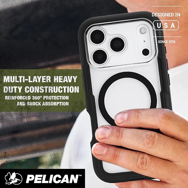 PELICAN VOYAGER IPHONE 17 PRO CASE [COMPATIBLE WITH MAGSAFE] RUGGED PHONE CASE W/ 24FT MILITARY-GRADE DROP PROTECTION – HEAVY DUTY PHONE COVER W/BELT CLIP HOLSTER FOR IPHONE 17 PRO – BLACK/CLEAR