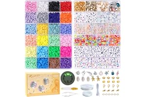FZIIVQU 7200 Pcs Clay Beads 2 Boxes Friendship Bracelet Making Kit 24 Colors Letter Beads Flat Disc Heishi Clay Beads for Jewelry Making Preppy Set with Number Beads Glow