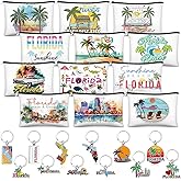 Reginary 24 Pcs State Souvenir Gifts 12 Metal Keychain 12 Cosmetic Bag USA Souvenir Themed Gifts for Traveler Christmas Party(Florida)