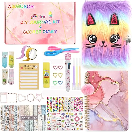 WIEWUSCH DIY Journal Kit for Girls Ages 8-12 Girls Diary with Lock,2-Pack  Pre-teen Diary Scrapbook Kit, Creative Art Crafts Set Gifts for 10