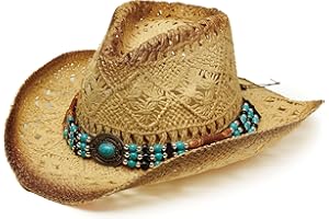 YOUBADU Western Straw Cowboy and Cowgirl Hats with Decorative Bands - Unisex Wide Brim Raffia Style Sun Hat