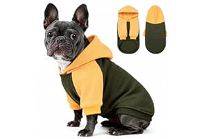 YUDODO Color Block Dog Hoodie, Fleece Dog Sweater for Small Meidum Dogs, Winter Warm Dogs Clothes for Frenchie, Pug, Olive, L