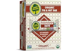 Happy Village Organic Fig & Nut Bars, DATE | Only 3 Ingredients, Gluten Free, No Added Sugar, Kosher, Non-GMO, Vegan, Good Source of Fiber | Organic Healthy Snack Bars (16 bars, 1.4 OZ each)