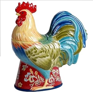 Certified International Morning Bloom 3-D Rooster Cookie Jar, 64 oz, Multicolored