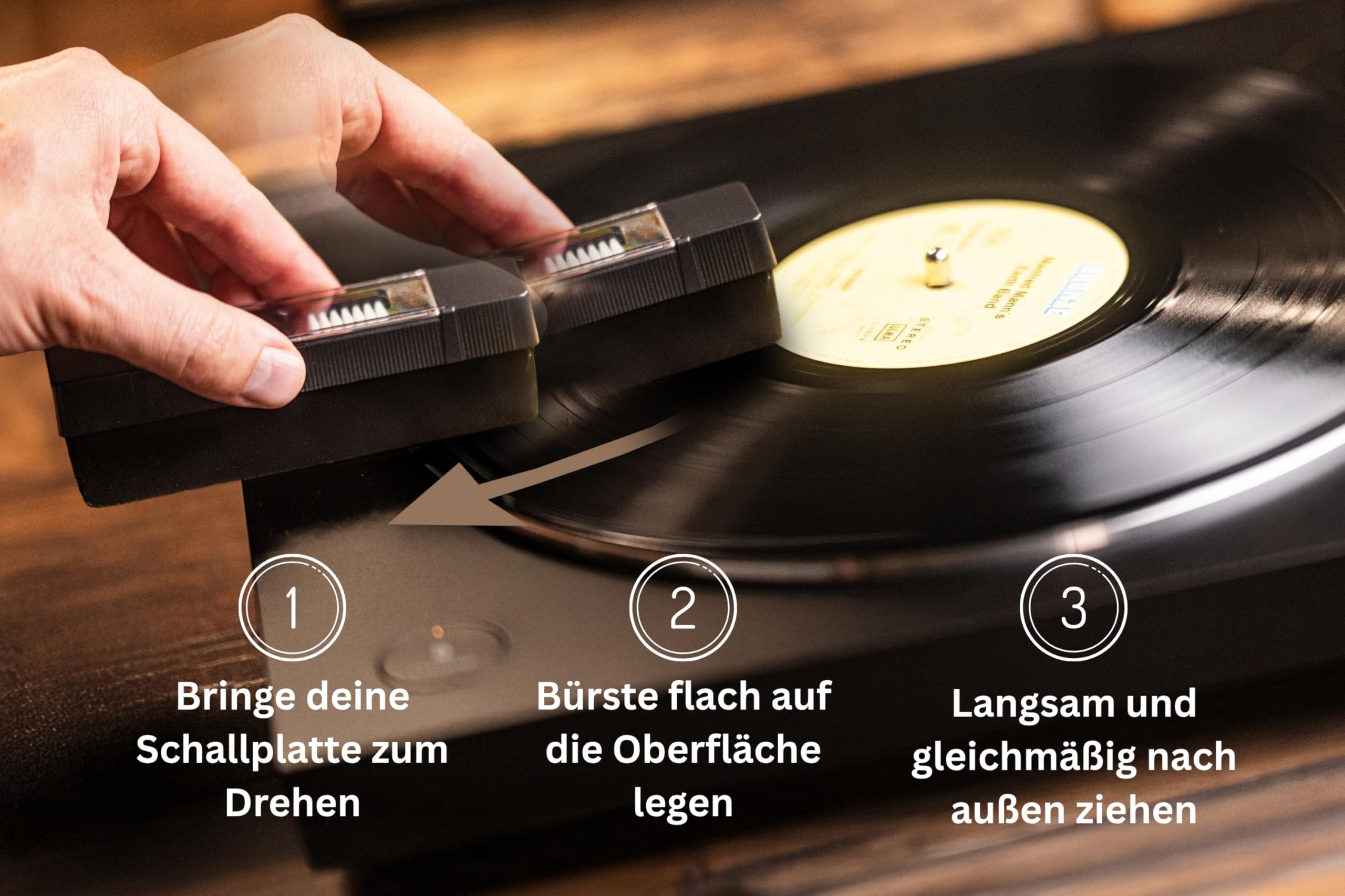 Schallplatten Reinigung | Schallplattenbürste Antistatisch aus Samt | Vinyl Cleaning Kit | Plattenbürste in Schwarz | Schallplattenreiniger | Schallplatten Bürste | Vinyl Bürste 3
