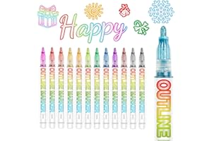 CELEPEN Shimmer Markers Double Line Outline Markers, Stocking Stuffers for Kids Teens, Gifts for 4-12 Year Old Girls, 12 Colors Glitter Metallic Outline Markers Set Chriatmas Gifts for Teenagers Girls