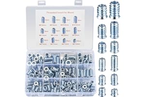 BAYIDUN 130 Pcs M6 M8 M10 Threaded Wood Inserts Assortment Kit, 0.4", 1/2", 0.6", 0.7", 0.8", 1" Threaded Inserts Nuts, Carbon Steel Hex Socket Drive Furniture Flanged Fastener Connector Screw-in Nuts