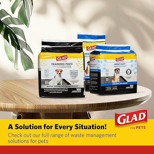 GLAD FOR PETS XL CHARCOAL TRAINING PADS, HEAVY DUTY LEAK-RESISTANT PUPPY PEE PADS WITH ACTIVATED CARBON ODOR CONTROL, QUICK-DRY QUILTED TOP, INDOOR POTTY & CRATE LINER, 24 X 24 IN, 100 COUNT