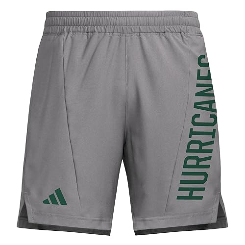 adidas Men's D4T Woven University of Miami Shorts, Team Grey/Dark Green/Dark Green/University of Miami, XX-Large/5" Inseam