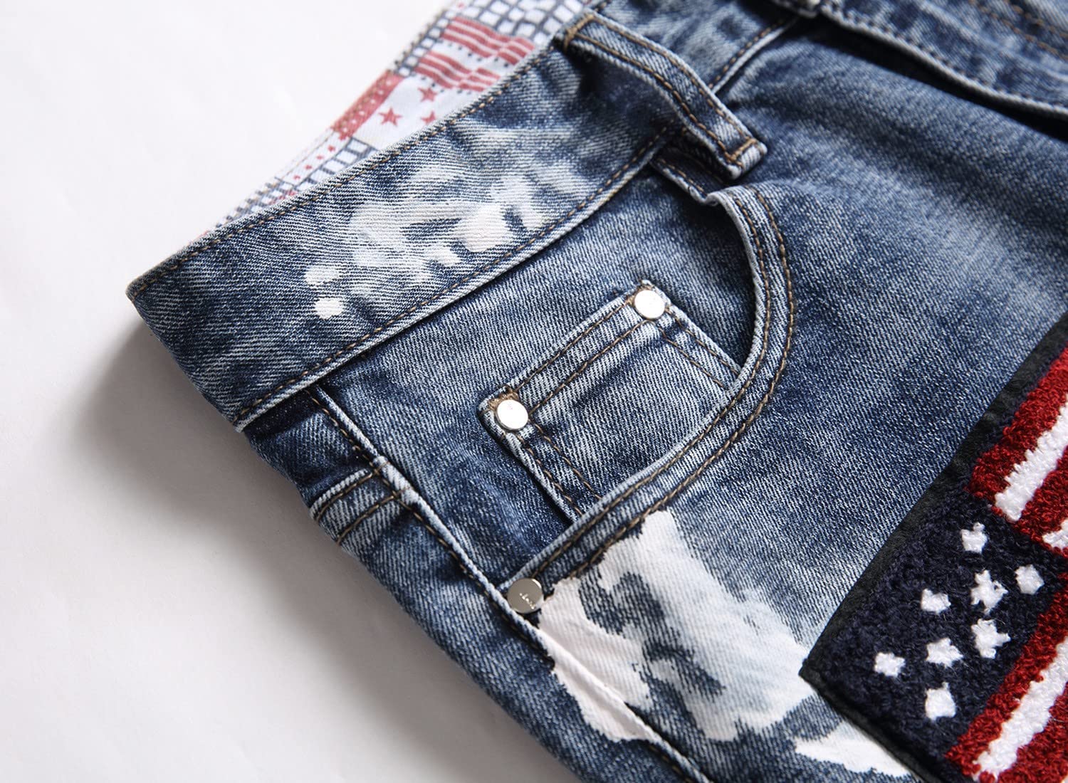 Baylvn Men's Designer Straight Slim Fit Patchwork Jeans Comfort Skinny Biker Denim Pants
