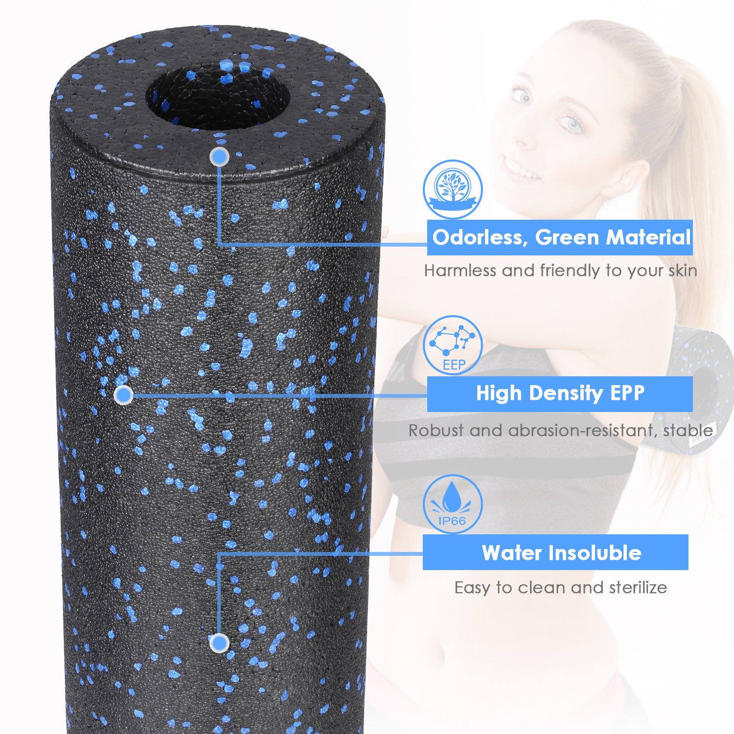 INTEY Foam Roller Rouleau Massage en Mousse pour Massage en Profondeur, Détente Myofasciale, Douleur Musculaire et Soulagement de la Raideur