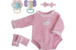 EKOKIZ Reborn Baby Dolls Clothes Girl Pink Rabbit Friends Doll Clothes 17-22 Inches Baby Alive Clothes and Accessories for Baby Girls' Clothing