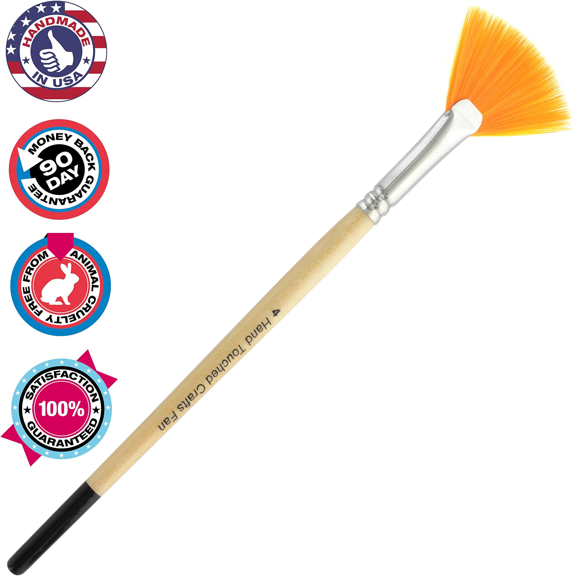 Artist Synthetic Fan #4 Paintbrush: Great for Feathering, Blending, Stippling, & Textured Fine Art Brush Strokes. Cosmetic Applicator Brush: Perfect for Face Masks & Peels, Dusting Powders or Clean Up. Hygienic, Cruelty Free Brush Handmade in USA