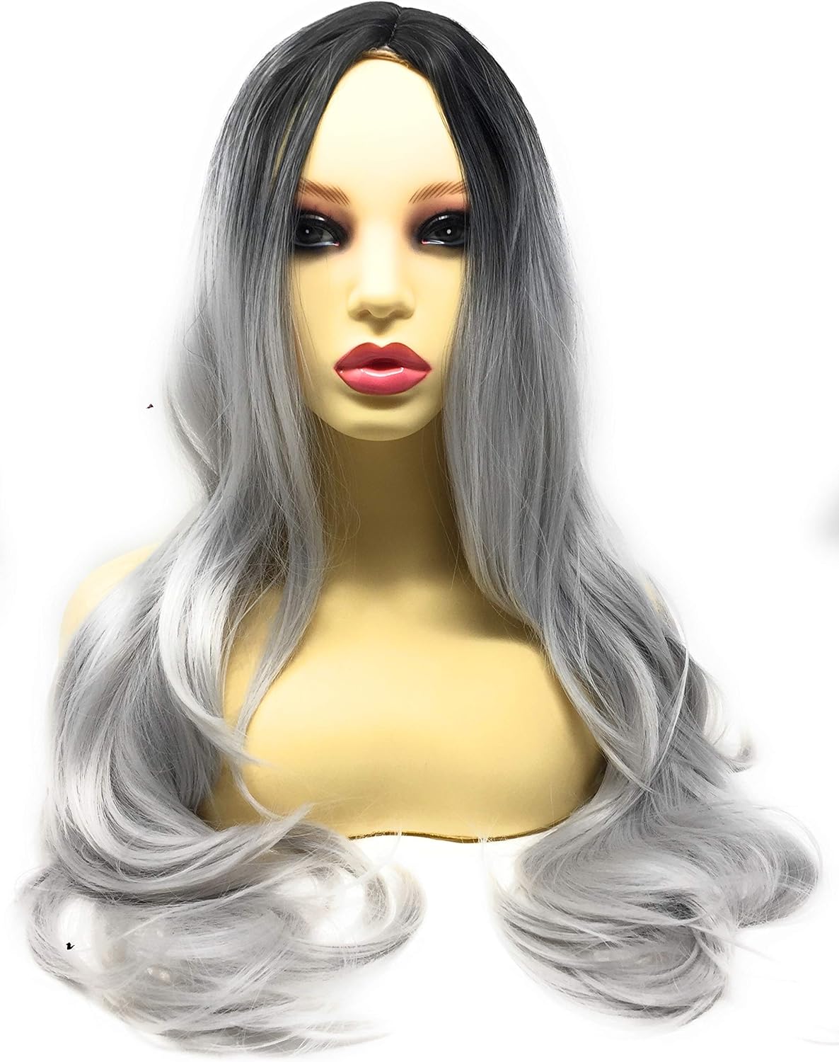 eBoutik, Long Grey Ombré Wig for Women, Silver Costume Hairpiece for Halloween Cosplay & Fancy Dress