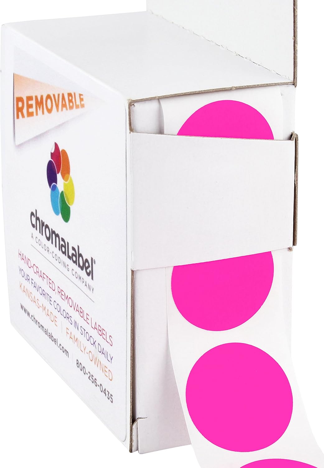 ChromaLabel 1 Inch Round Removable Color-Code Dot Stickers, 1000 per Dispenser Box, Fluorescent Pink : Office Products