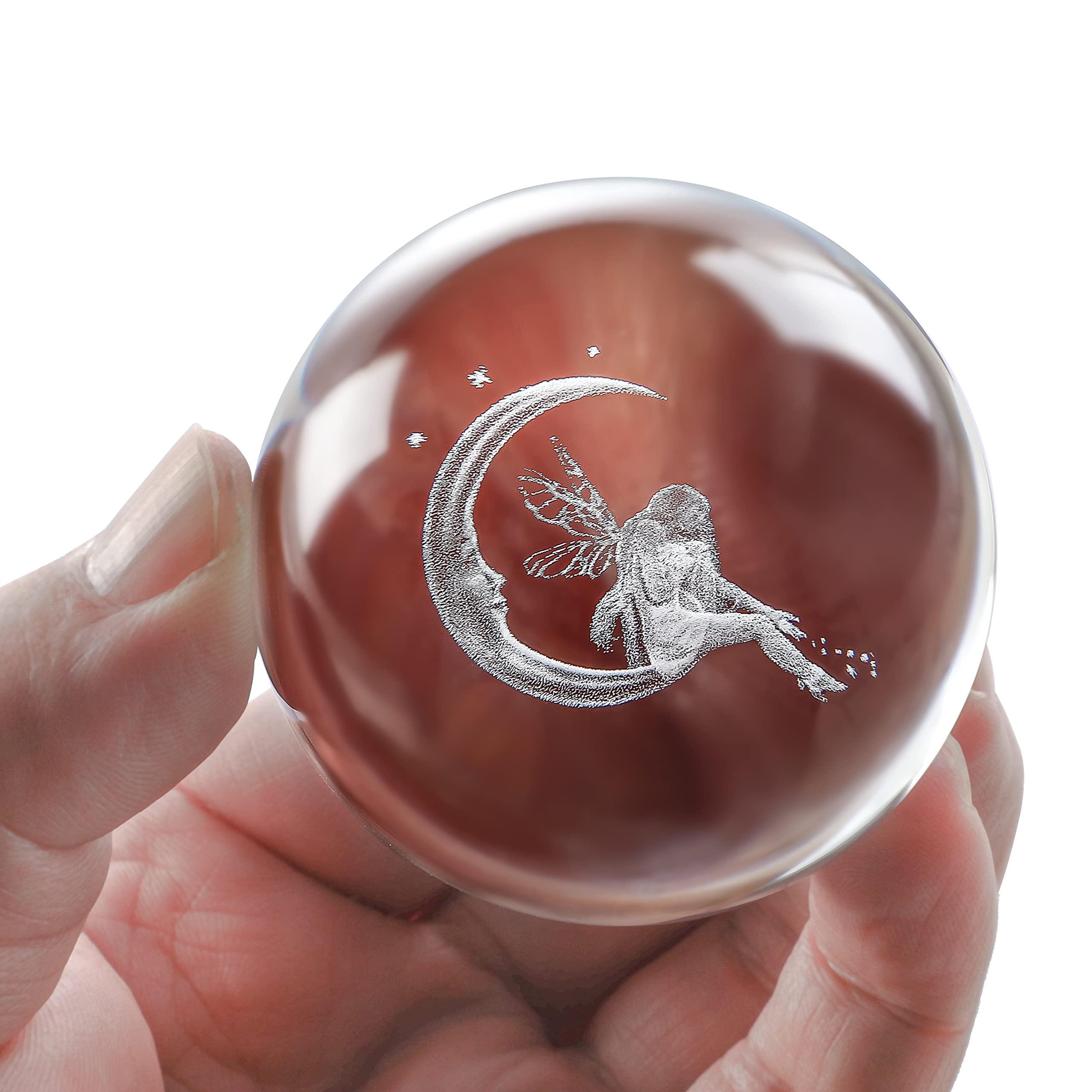vskikris 60mm Crystal Ball 3D Laser Moon Fairy Figure - Glass Paperweight & Decorative Ball with Stand - Glass Ball Ornaments for Home & Office Decor, Gifts for Women Girls Wife Daughter