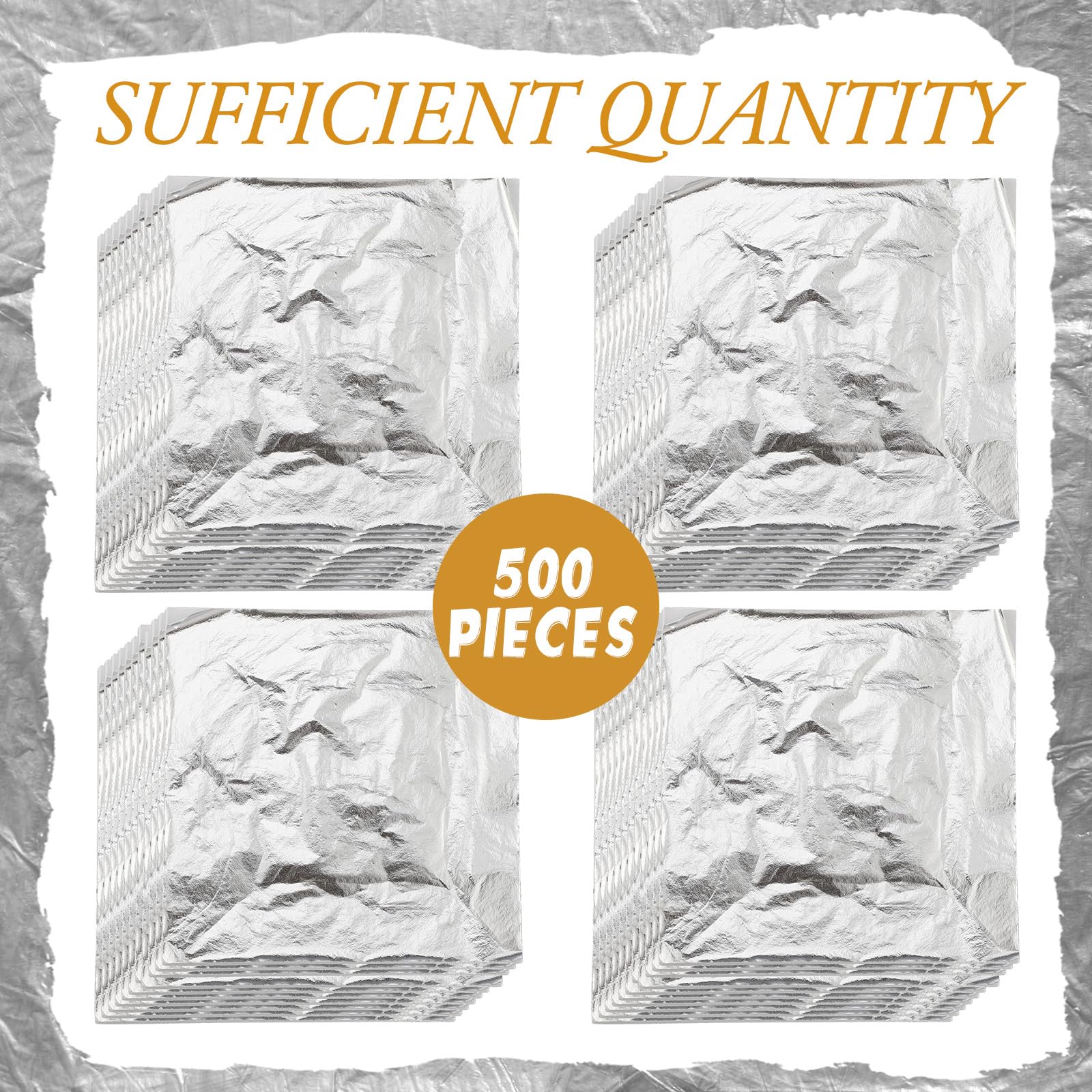 Qilery 500 Pcs Silver Leaf Sheets Gilding Thin Foil Paper for Crafts Imitation Metallic Silver Foil Flakes for Home Project Furniture Decoration Painting, 5.5 x 5.5 Inches