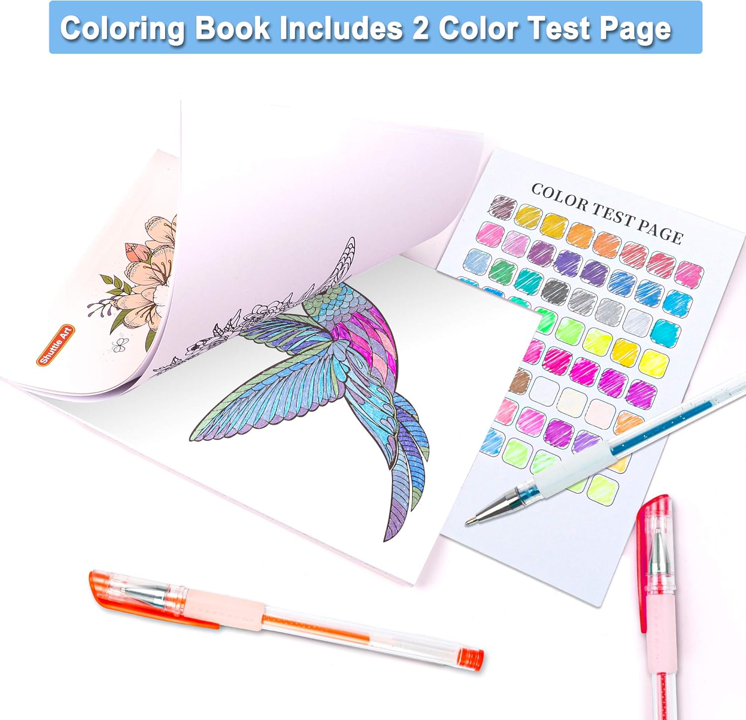 Gel Pens, Shuttle Art 130 Colors Gel Pen with 1 Coloring Book in Travel Case for Adults Coloring Books Drawing Crafts Scrapbooking Journaling: Office Products