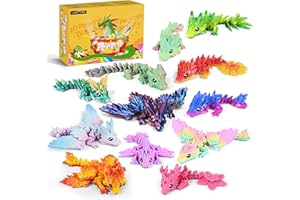 Cybermaker 12PCS 3D Printed Dragon Set, Christmas Stocking Stuffers for Kids Boys, 4.4"-6" Articulated Flexible Dragons, Home Office Desk Decor, Autism Stress Relief Fidget Toys for Kids & Adults