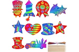 ZONON 60 Pieces American 4th of July Patriotic Day Party Decor Scratch Paper Set Scratch Craft Art Color Scratch Heart Star for Independence Day Valentine's Day Hanging Decor (Vivid Colors,Cute Pattern)