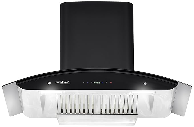 Eurodomo 90 cm 1200 m3/h Auto-Clean Chimney (Prime HC TC BK 90, Black) with Free Installation