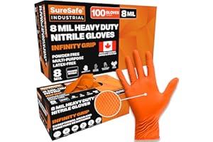 SURESAFE Industrial Grade Disposable gloves (M-XXL), 8 Mil Orange Nitrile Gloves, Food Grade Gloves, Mechanics Gloves
