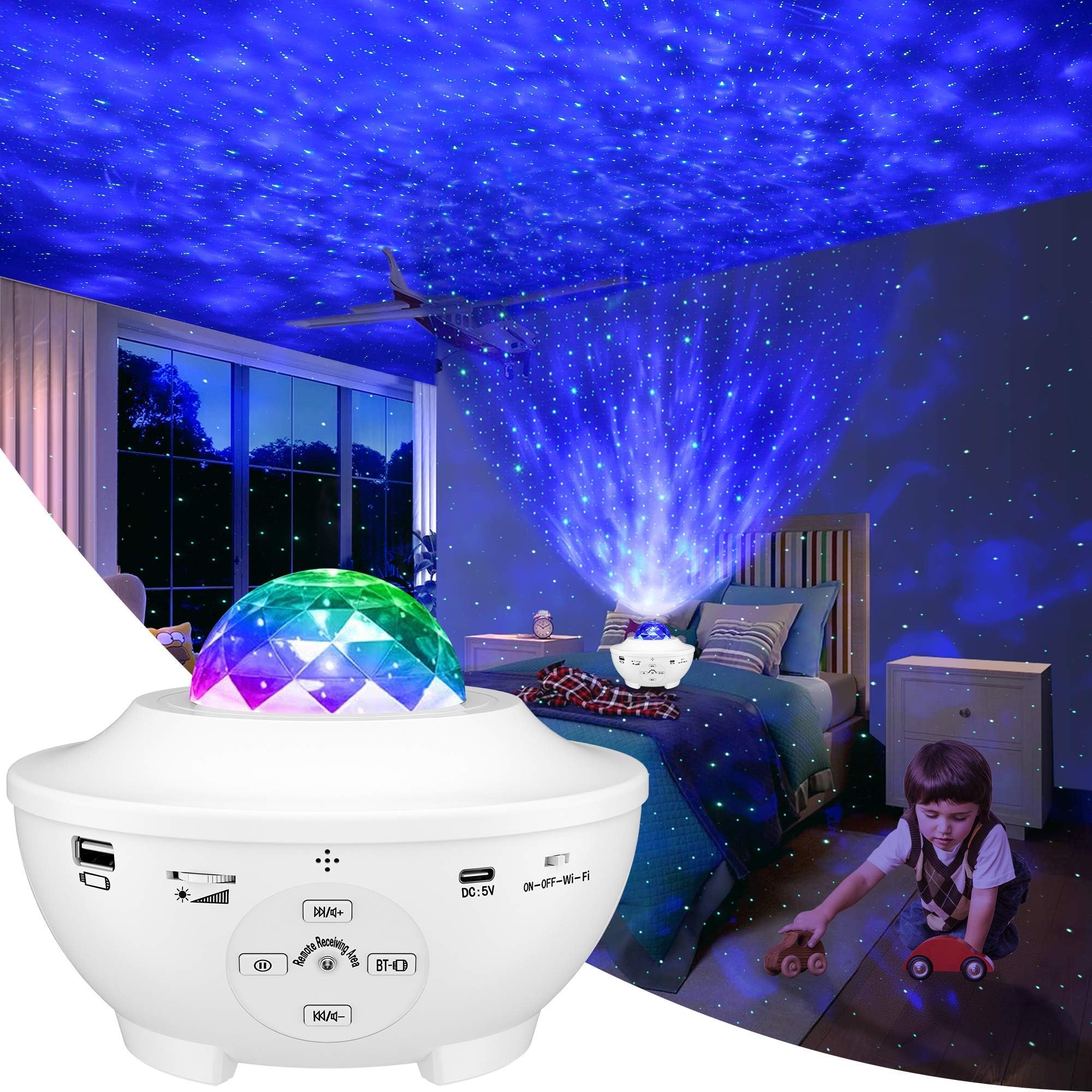 Night Light for Kids, LBell 3 in 1 Star Projector w/LED Nebula Cloud for Bedroom/ Game Rooms/ Home Theatre/ Night Light Ambiance with Bluetooth Speaker, Voice Control& Remote Control