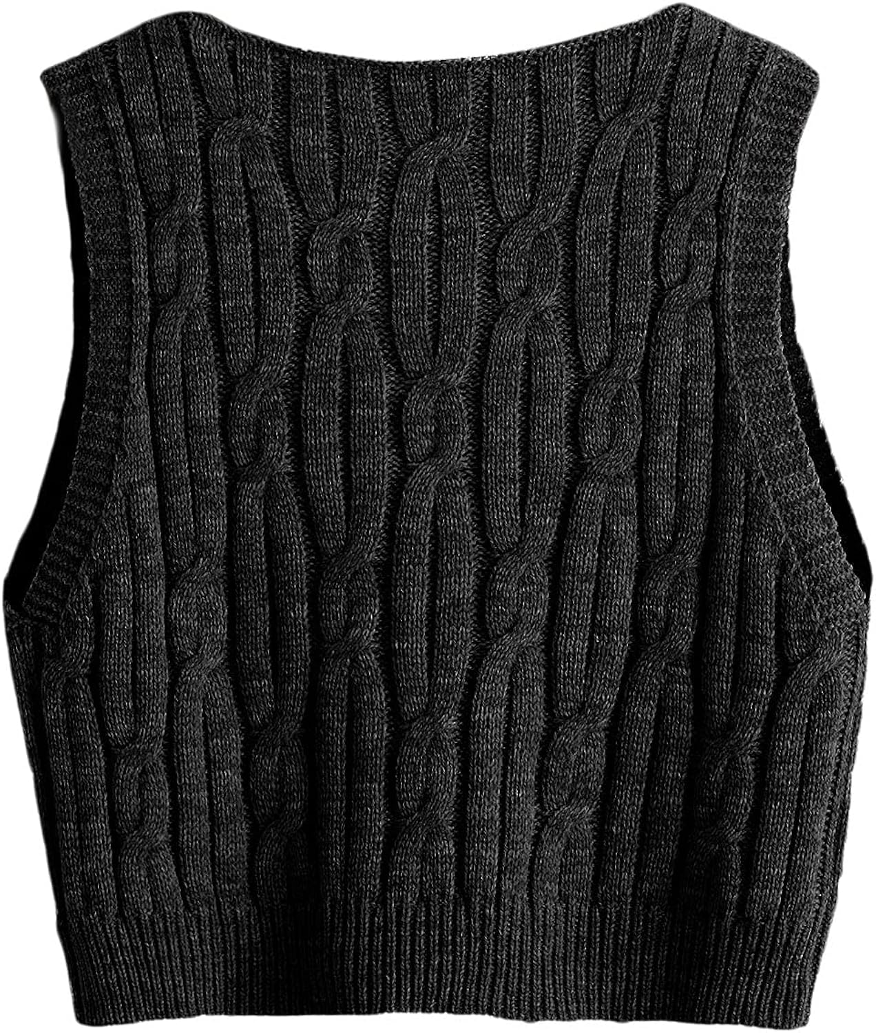 Romwe Women's Cable Knit Crop Sweater Vest Preppy Style Sleeveless V Neck Knitwear Tank Tops at  Women’s Clothing store