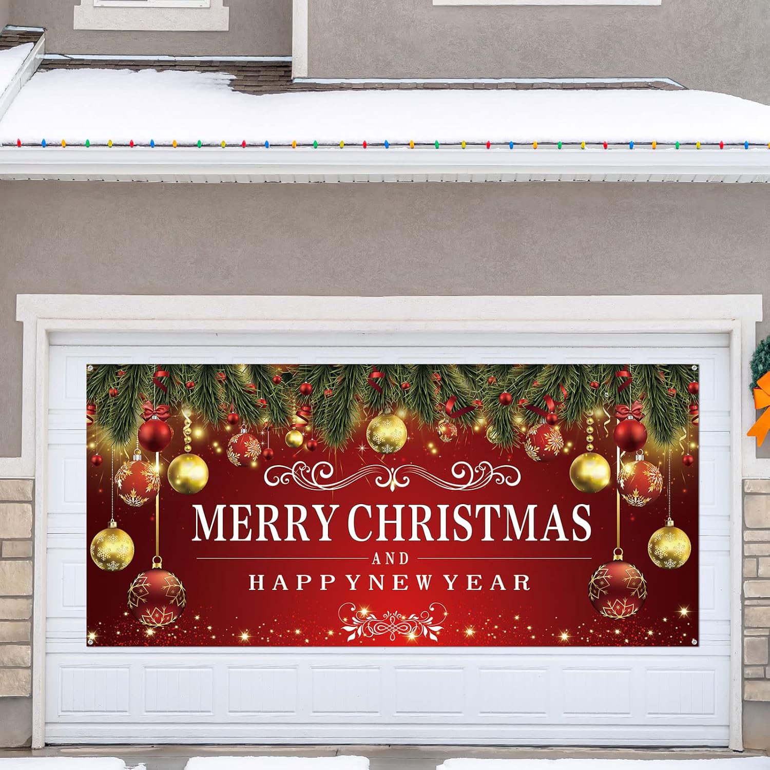 Garage Door Decorations - Christmas Holiday Garage Door Banner Decorations 6 x 13 ft Happy New Year Outdoor Cover Mural Decoration 2022 Large Christmas Backdrop Merry Christmas and Happy New Year Double Car Garage Door Banner