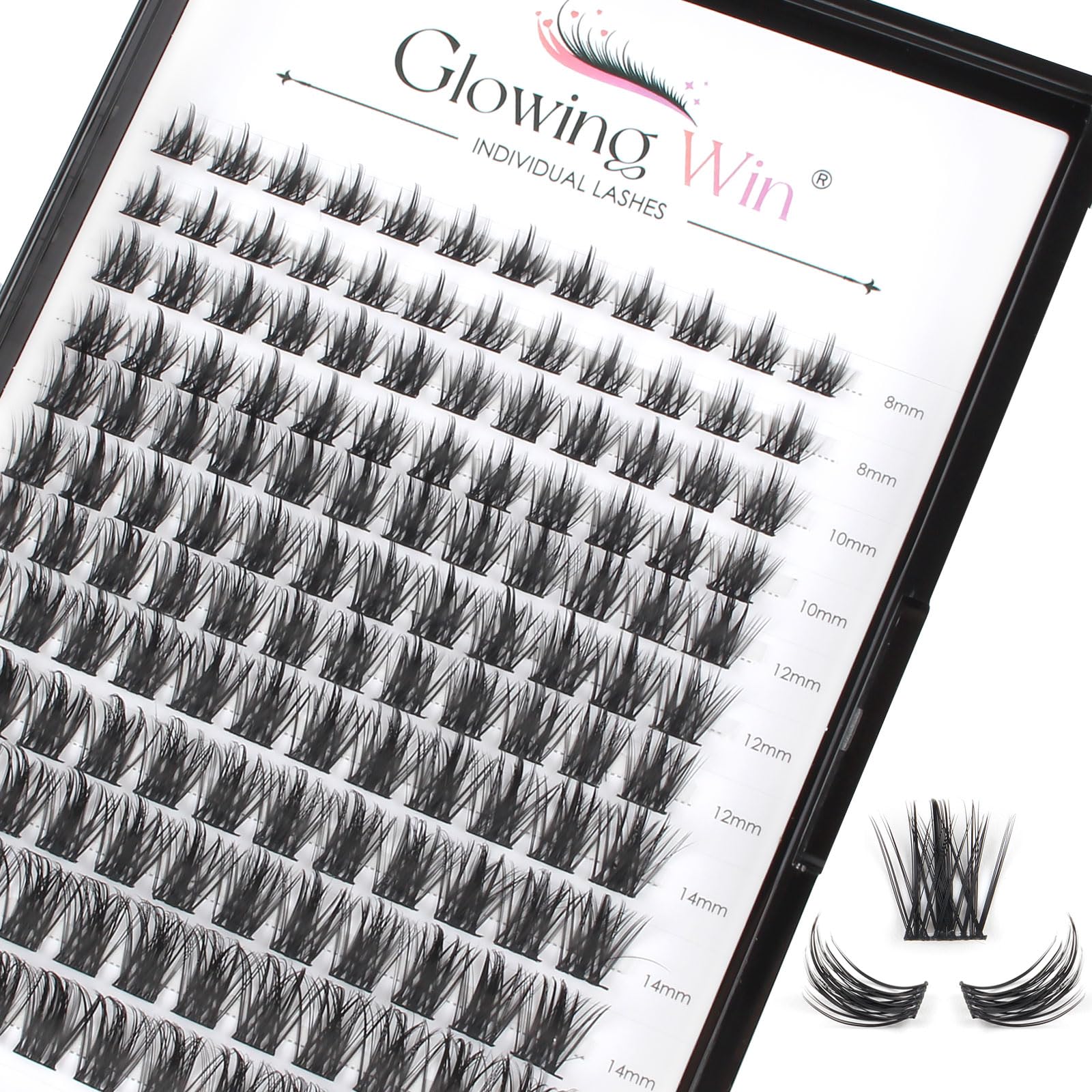 Glowing Win Lash Clusters Individual Lashes 144PCS DIY Lash Extension Manga Lashes C D Curl False Eyelashes Individual Cluster Eye Lashes Natural Look Reusable Soft Eyelash Extensions Mix 8-16mm — image 1
