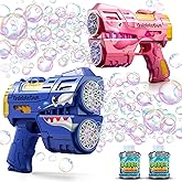 Jasny 2 Pack Bubble Guns for Kids, Rechargeable LED Light Up Dinosaur Bubbles Machine Blower with 4 Bottles Refill Solution f