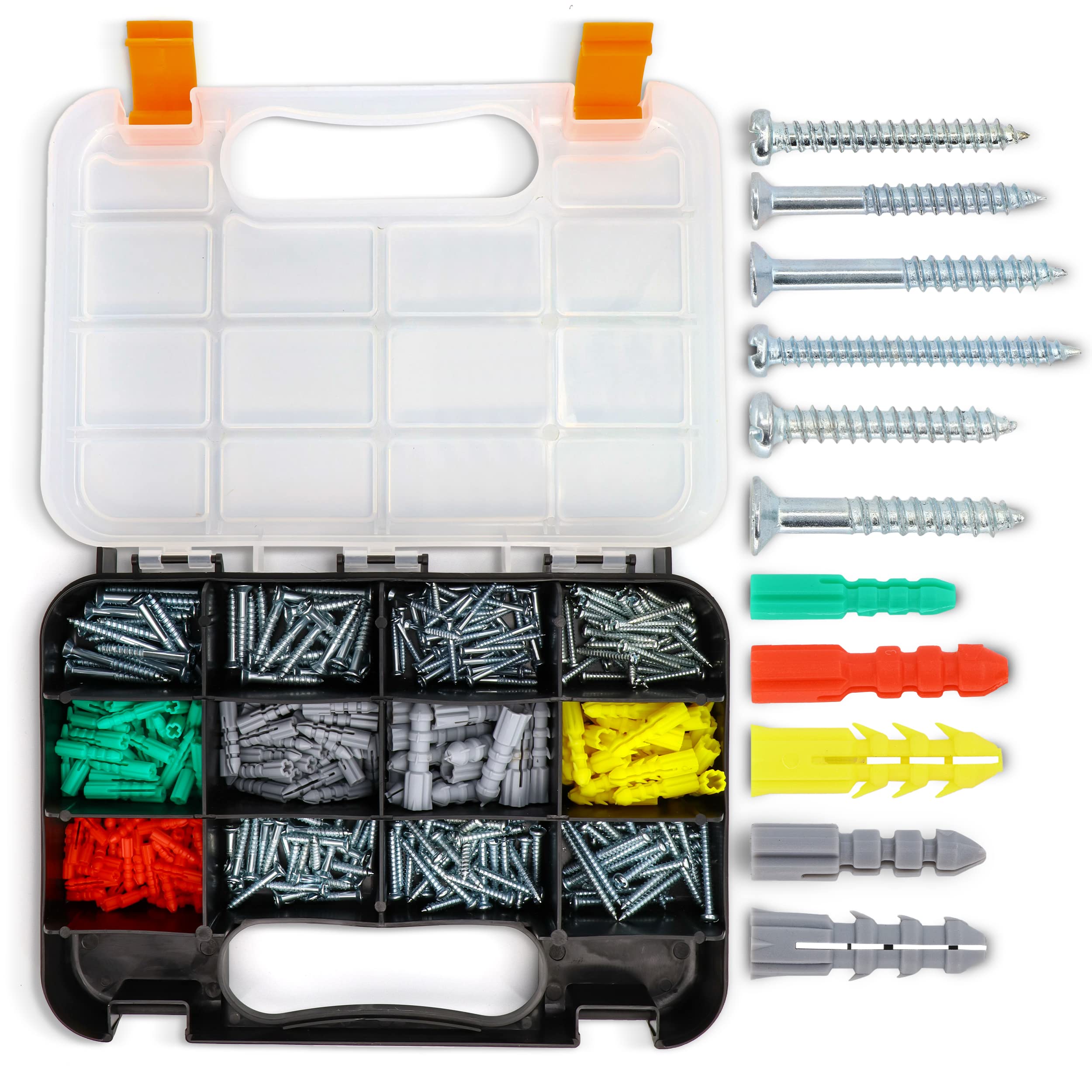 Maxopro Drywall Anchors and Screws Kit – 370 Pcs Plastic Dry Wall Anchors Kit – Color-Coded Wall Anchors and Screws for Drywall – Screw Anchors Assortment Kit with Different Sizes