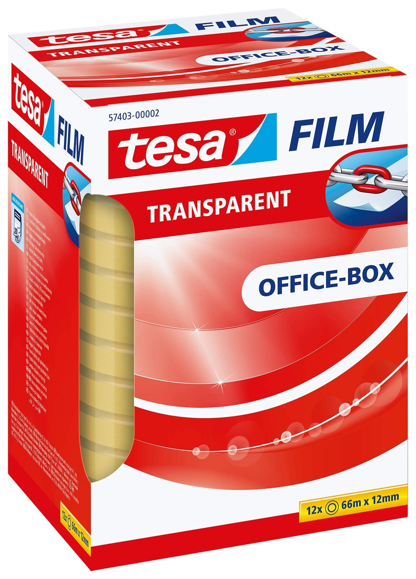 tesafilm Silent Clear Adhesive Tape for use at Home, Office or School - 12 Rolls 66 m x 12 mm
