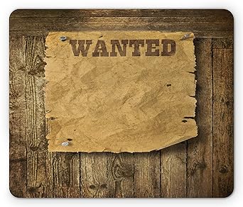 Western Mouse Pad, Old Wooden Texture Background with Vintage Wanted Poster Sign Wild West Print, Standard Size Rectangle Non