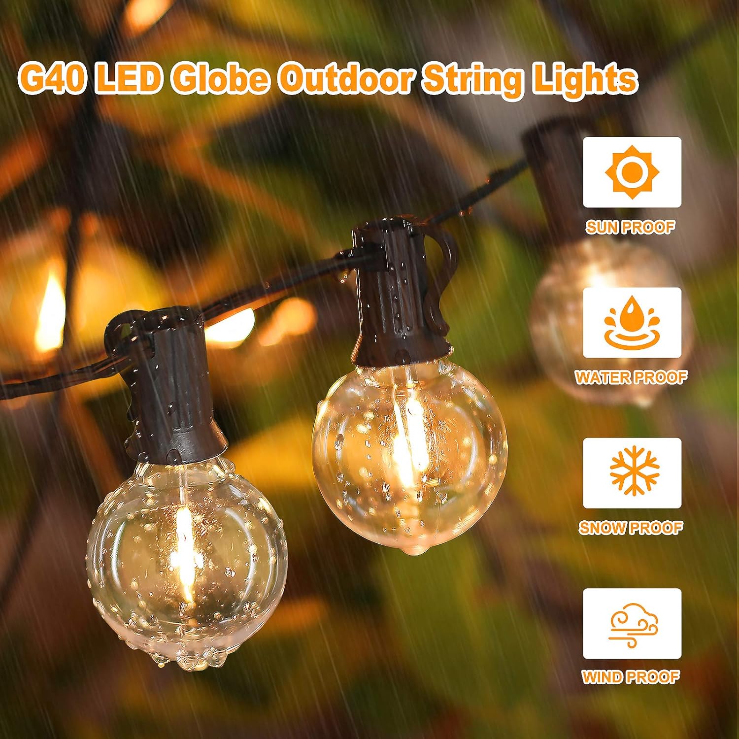 100ft 2-Pack Outdoor G40 LED Globe String Lights Dimmable Waterproof Shatterproof Light Strings with 52 Bulbs Connectable Commercial Hanging Lights for Christmas Patio House Backyard Balcony Party - - 